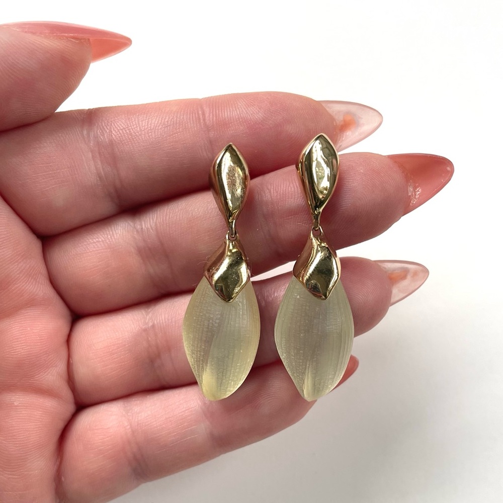 Designer Alexis Bittar Gold & Champagne Lucite Drop Post Earrings